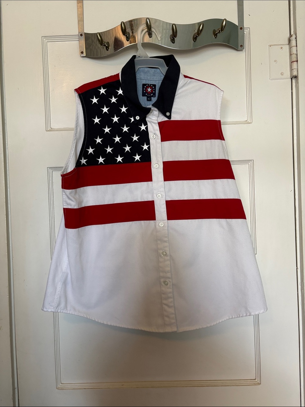 Panhandle SlimSleeveless Wome American Flag Button-Up Shirt Size L